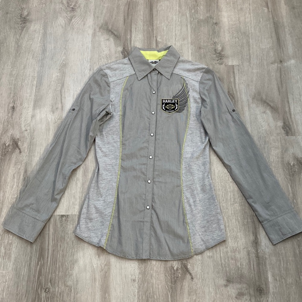 Harley-Davidson Ribbon Detail Knit and Woven Stripe Long Sleeve Shirt - XS - Picture 4 of 11